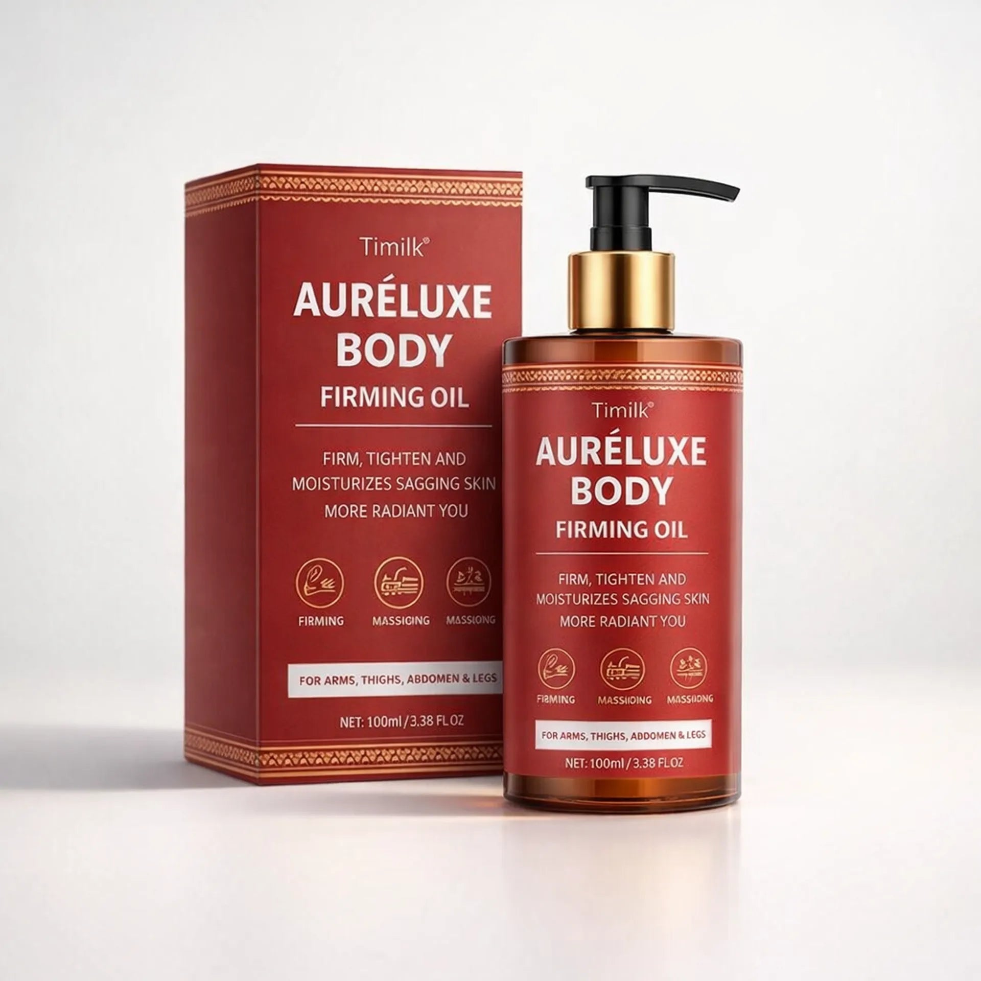 Body firming oil on clean light studio background
