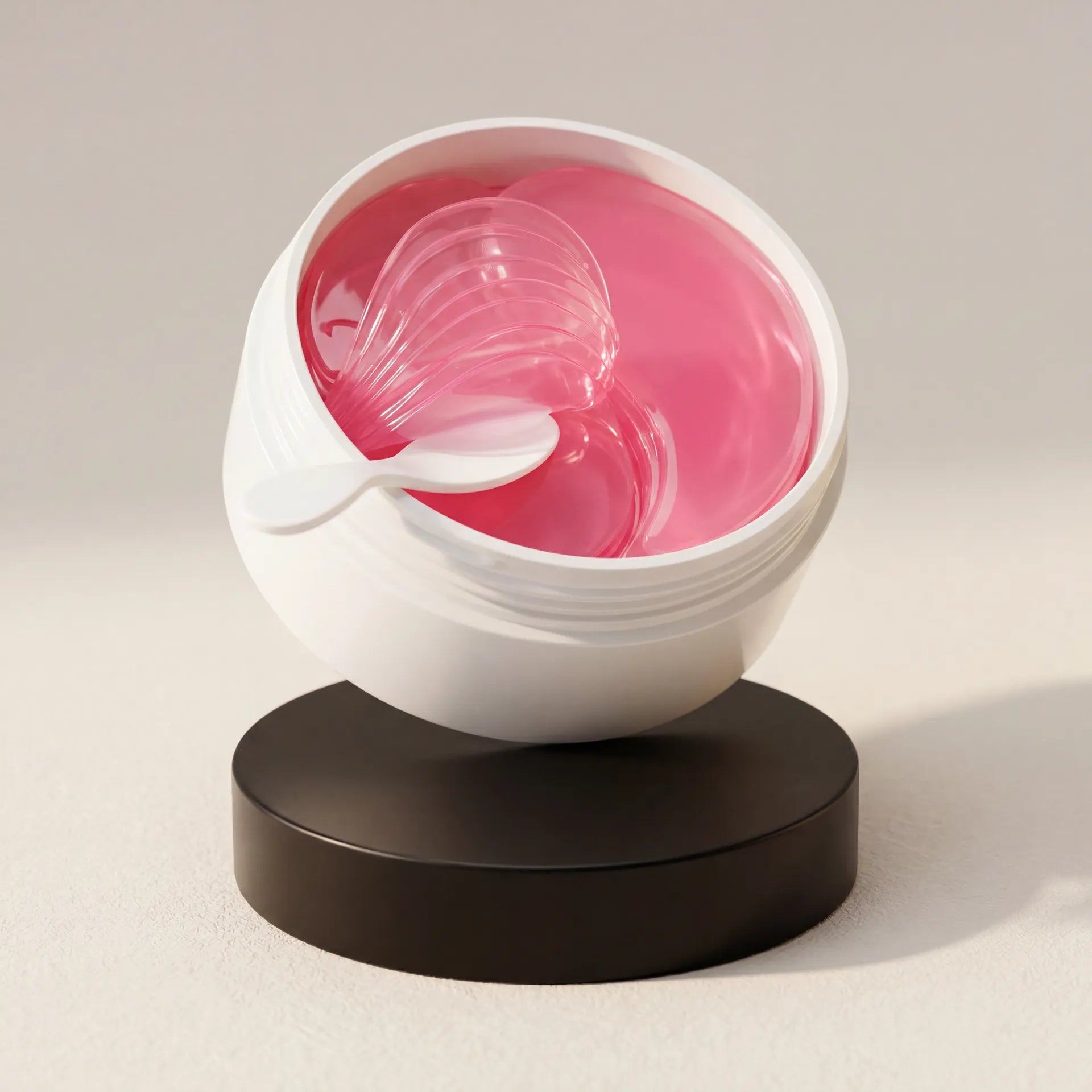 Peptide collagen hydrogel eye patch on clean light studio background